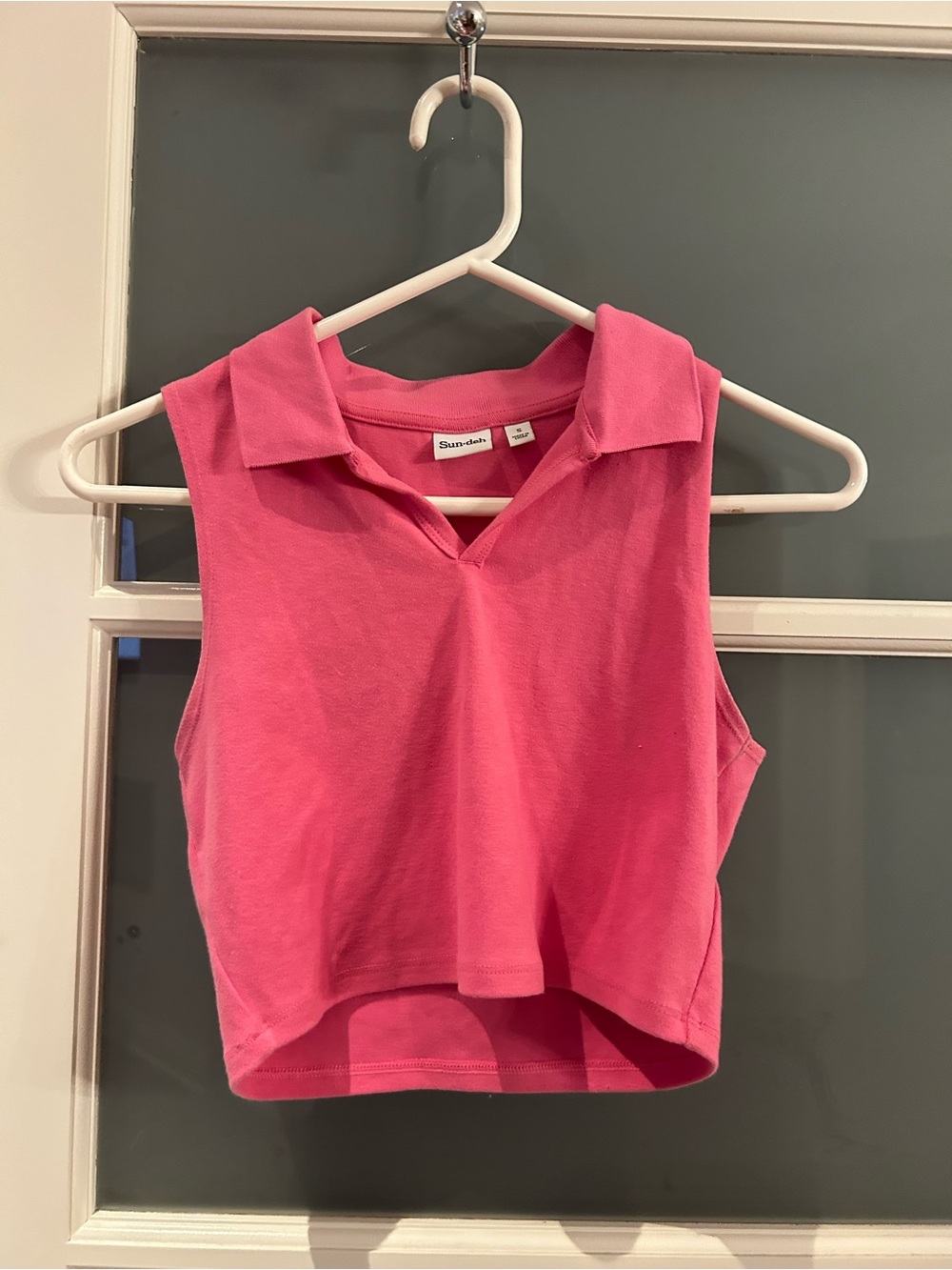 Pink Sleeveless Polo Crop Top
